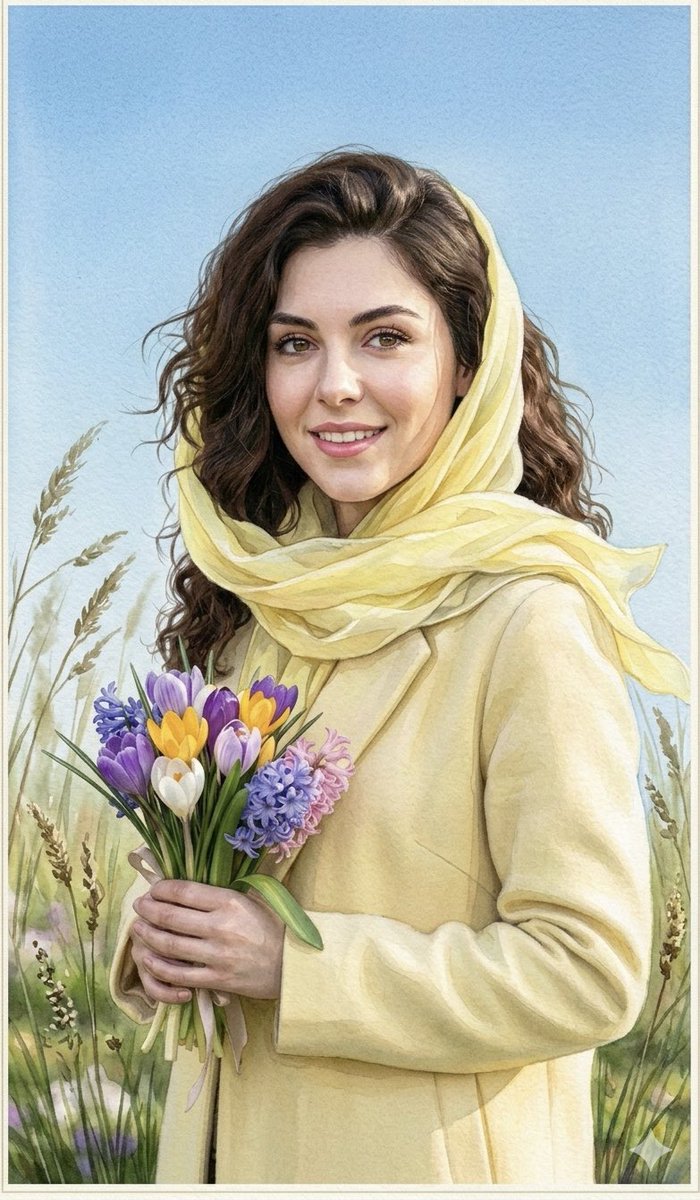 Watercolor Spring Greeting Card Portrait AI image template preview