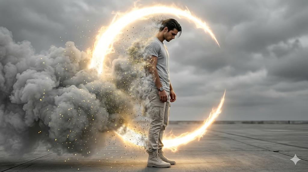 Cinematic Disintegration Portrait Prompt AI image template preview