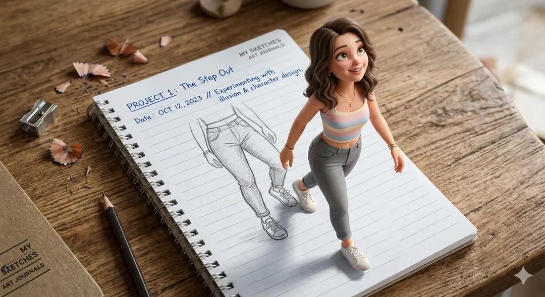 3D Pop-Out Illusion Artwork of a Girl from a Notebook example 4