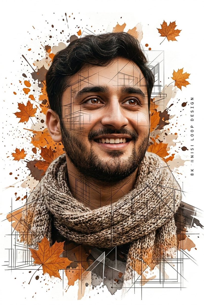Gentle Autumn Mood Mixed-Media Portrait Poster Prompt AI image template preview