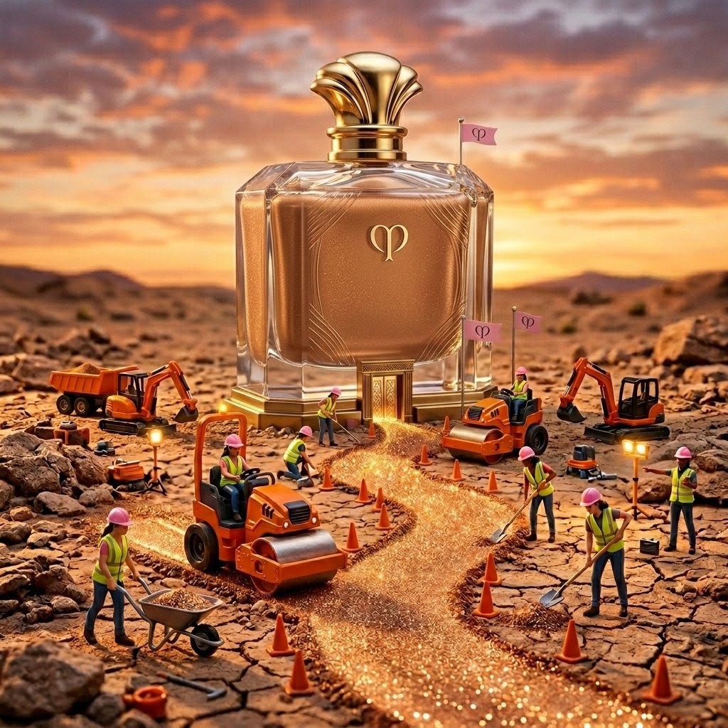 Ultra-Detailed Miniature Construction Scene for Luxury Product Ad AI image template preview