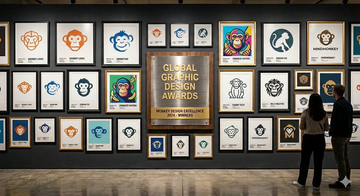 Logo Design Wall Generation Prompt for Monkey Theme AI image template preview