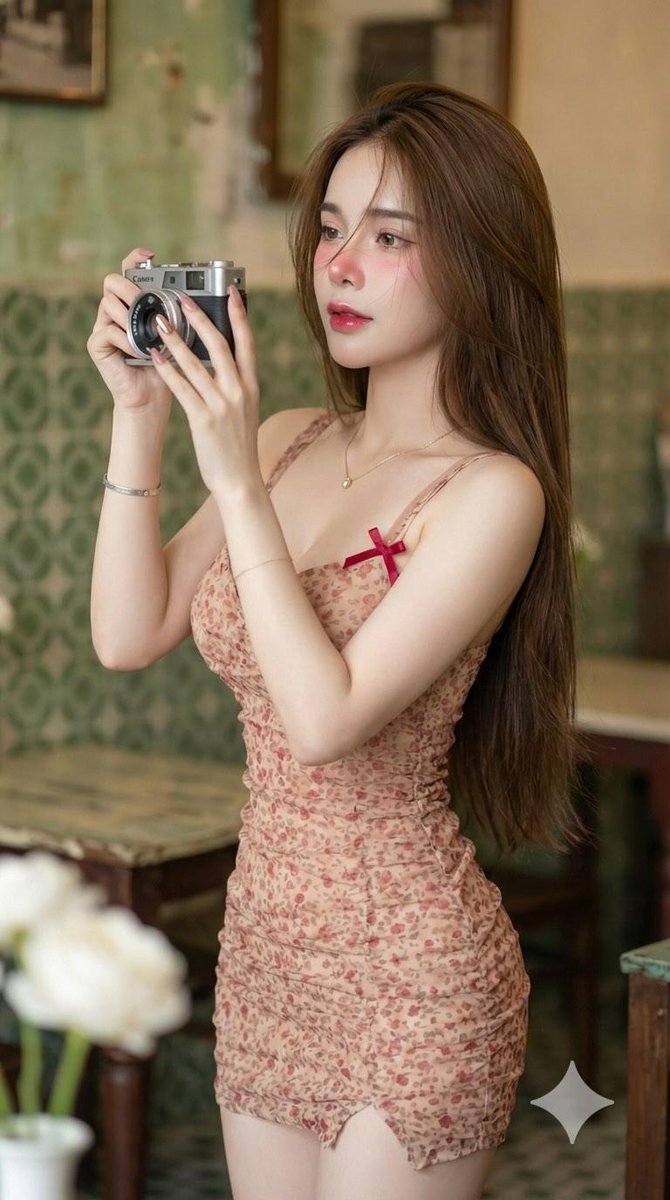 Vintage Camera Girl Aesthetic and Post-Workout Glow Yoga Vibes Prompts AI image template preview