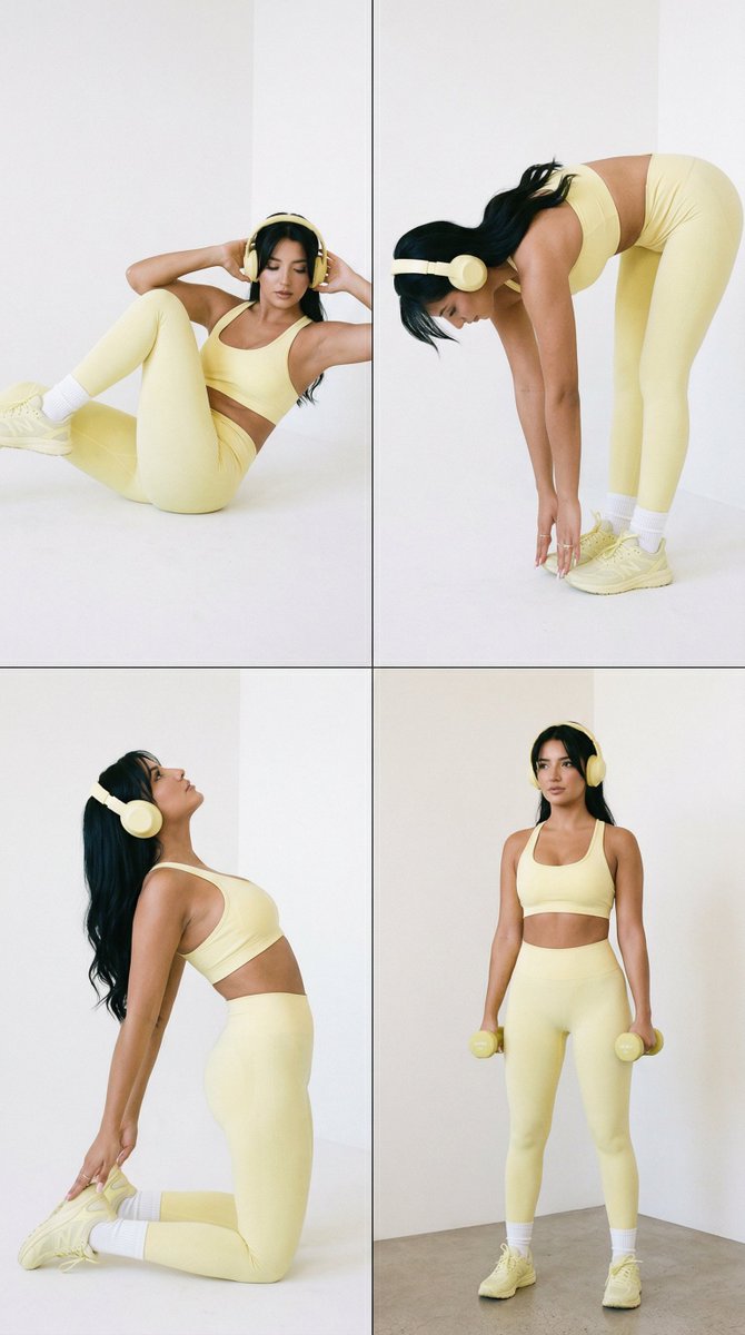 Nano Banana Pro Fitness Editorial Grid Prompt (Yellow Activewear, Identity Locked) AI image template preview