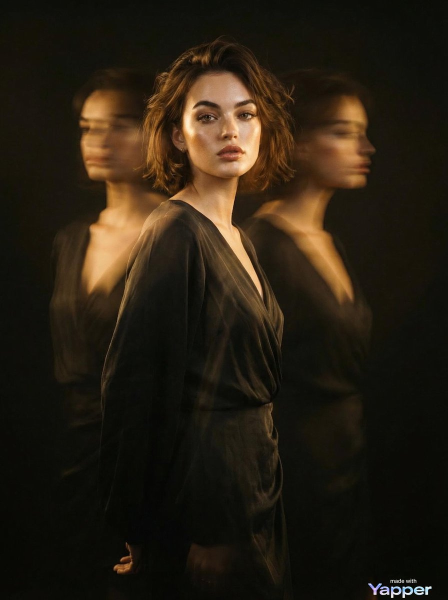 Cinematic Fashion Portrait with Motion Blur Ghost Figures AI image template preview