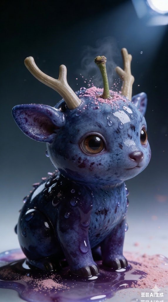 Kawaii Blueberry Fawn Forest Spirit Macro Photo AI image template preview