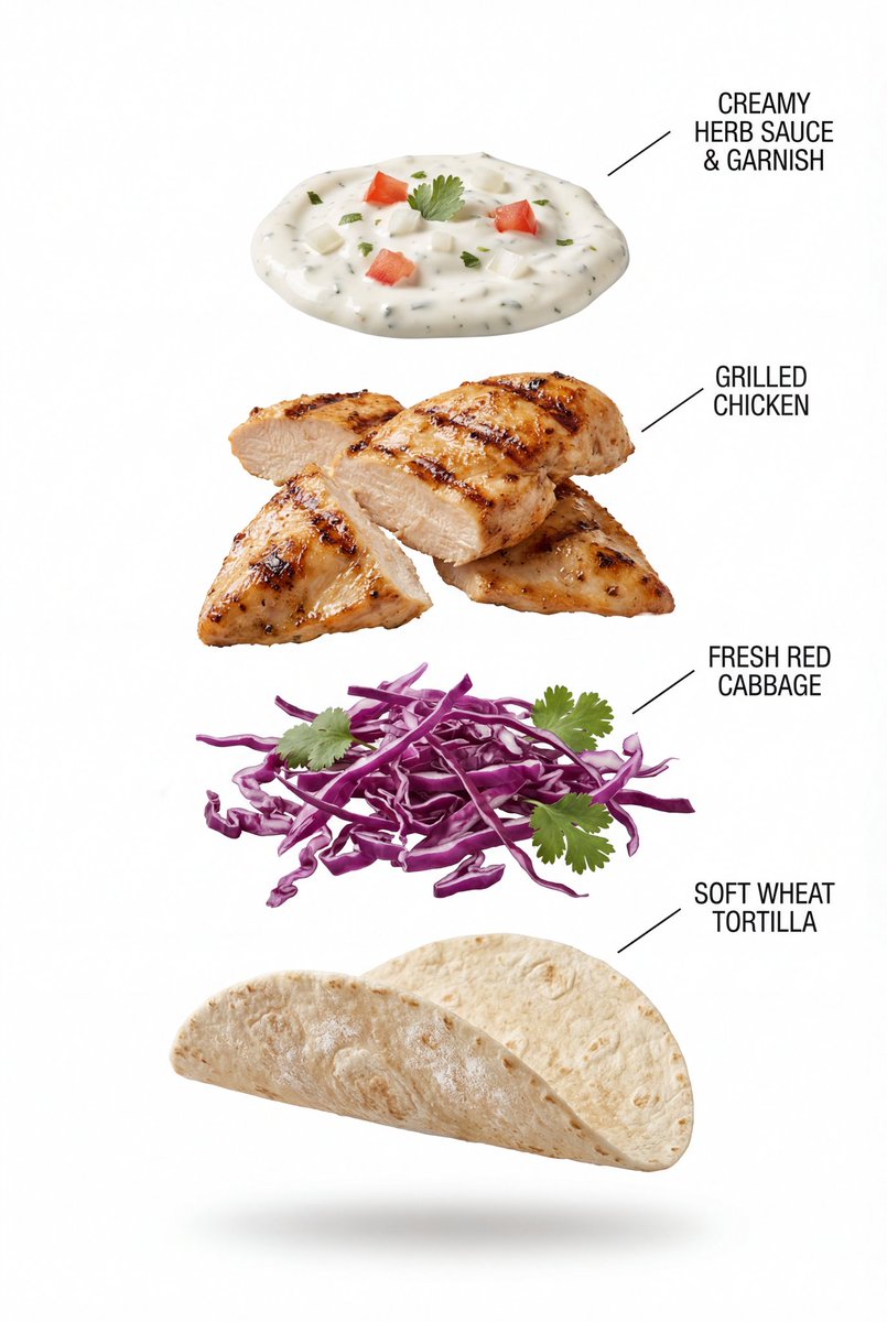 Exploded View Grilled Chicken Taco Product Photography AI image template preview