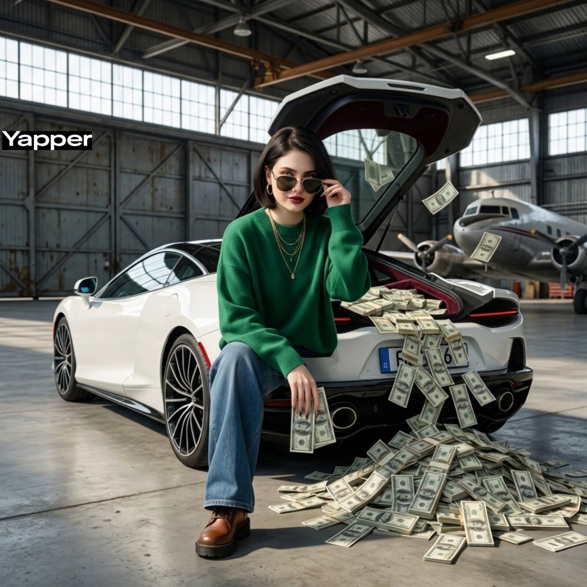 Cinematic Hangar Photo Prompt AI image template preview