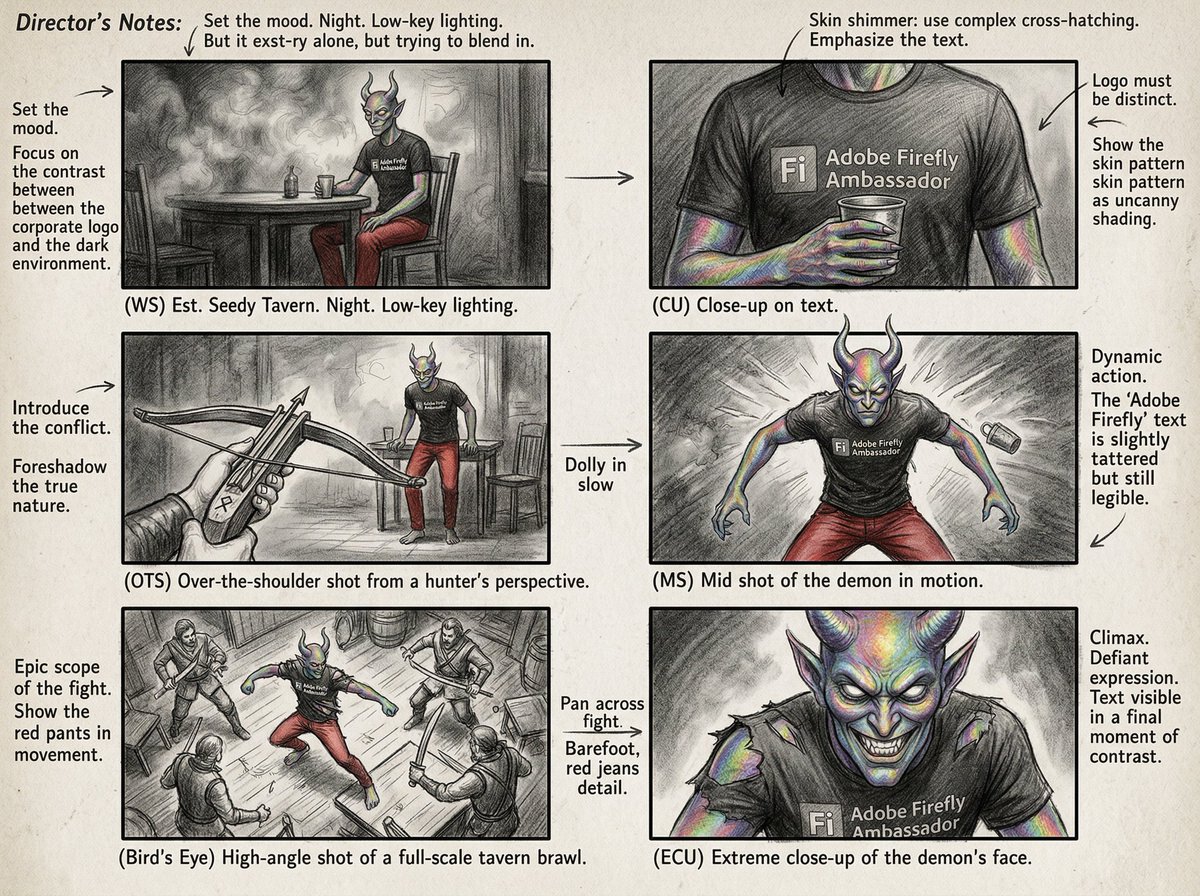Six-Panel Cinematic Storyboard Sketch AI image template preview