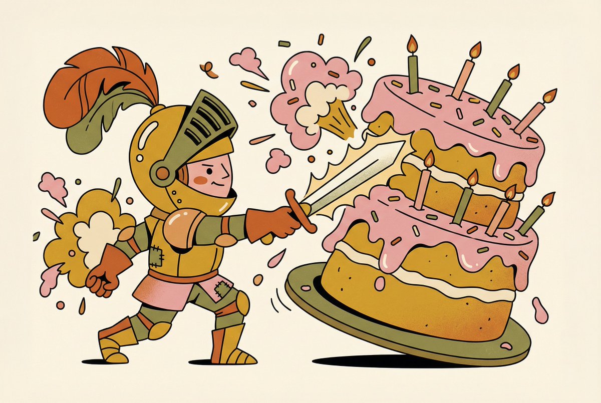 Tiny Medieval Knight vs. Towering Pink Birthday Cake AI image template preview
