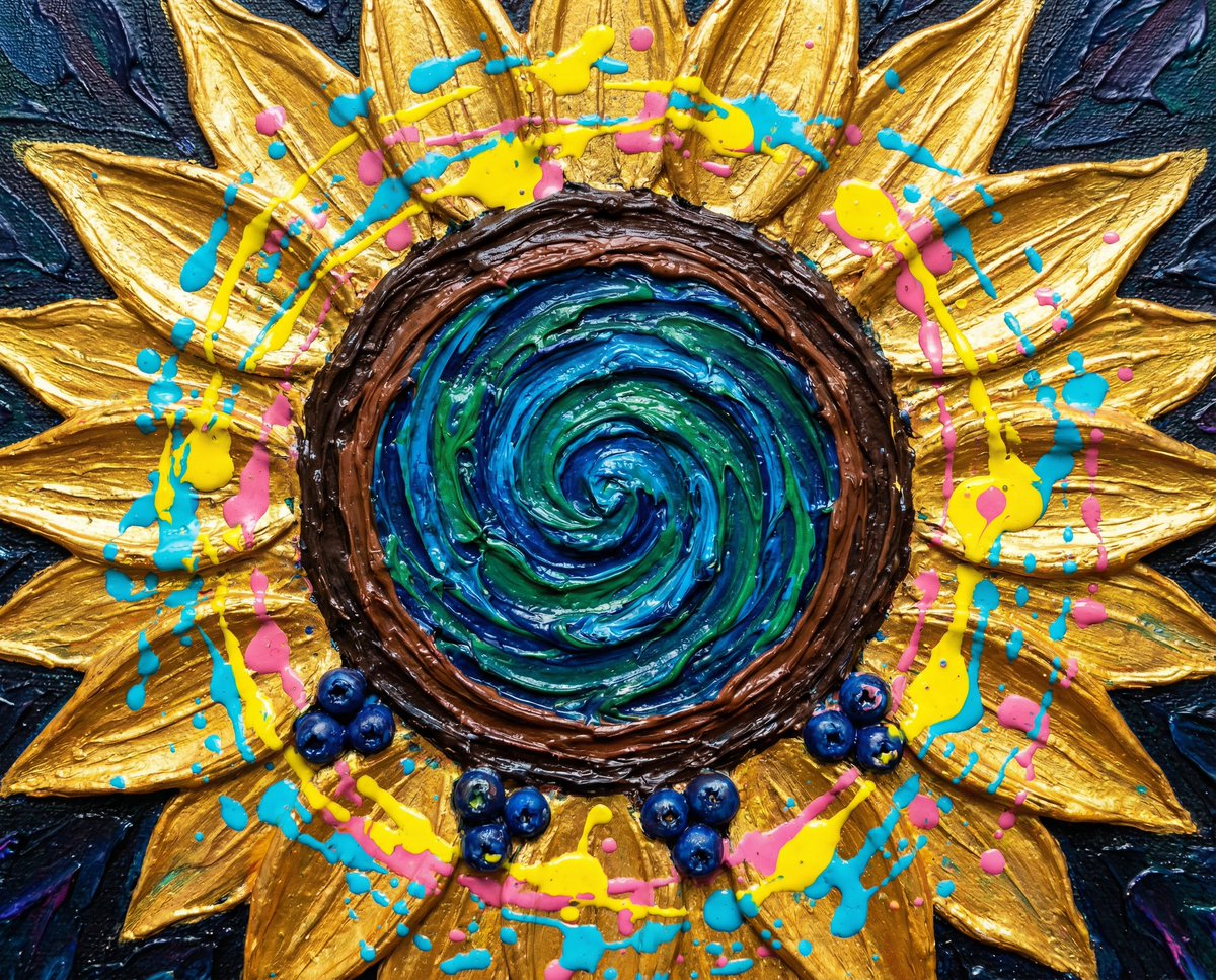 Psychedelic Impasto Sunflower Abstract AI image template preview