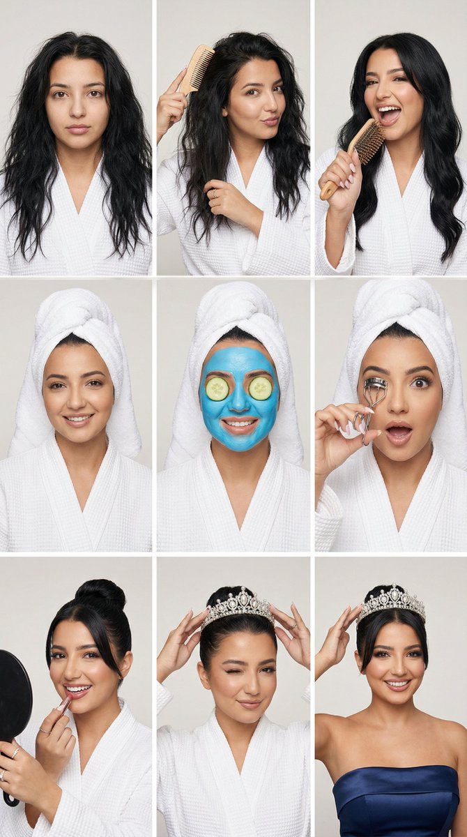 Glam Spa to Tiara Story Grid (3x3 Identity Lock) AI image template preview