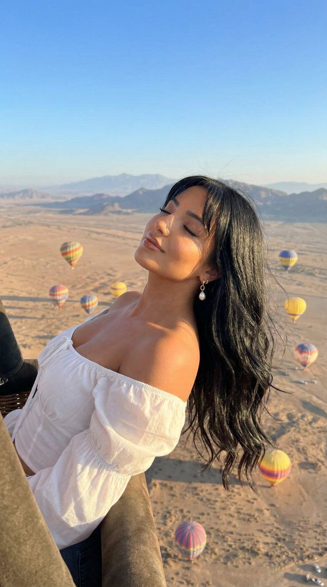 Cinematic Portrait of a Woman in a Hot Air Balloon over a Desert AI image template preview