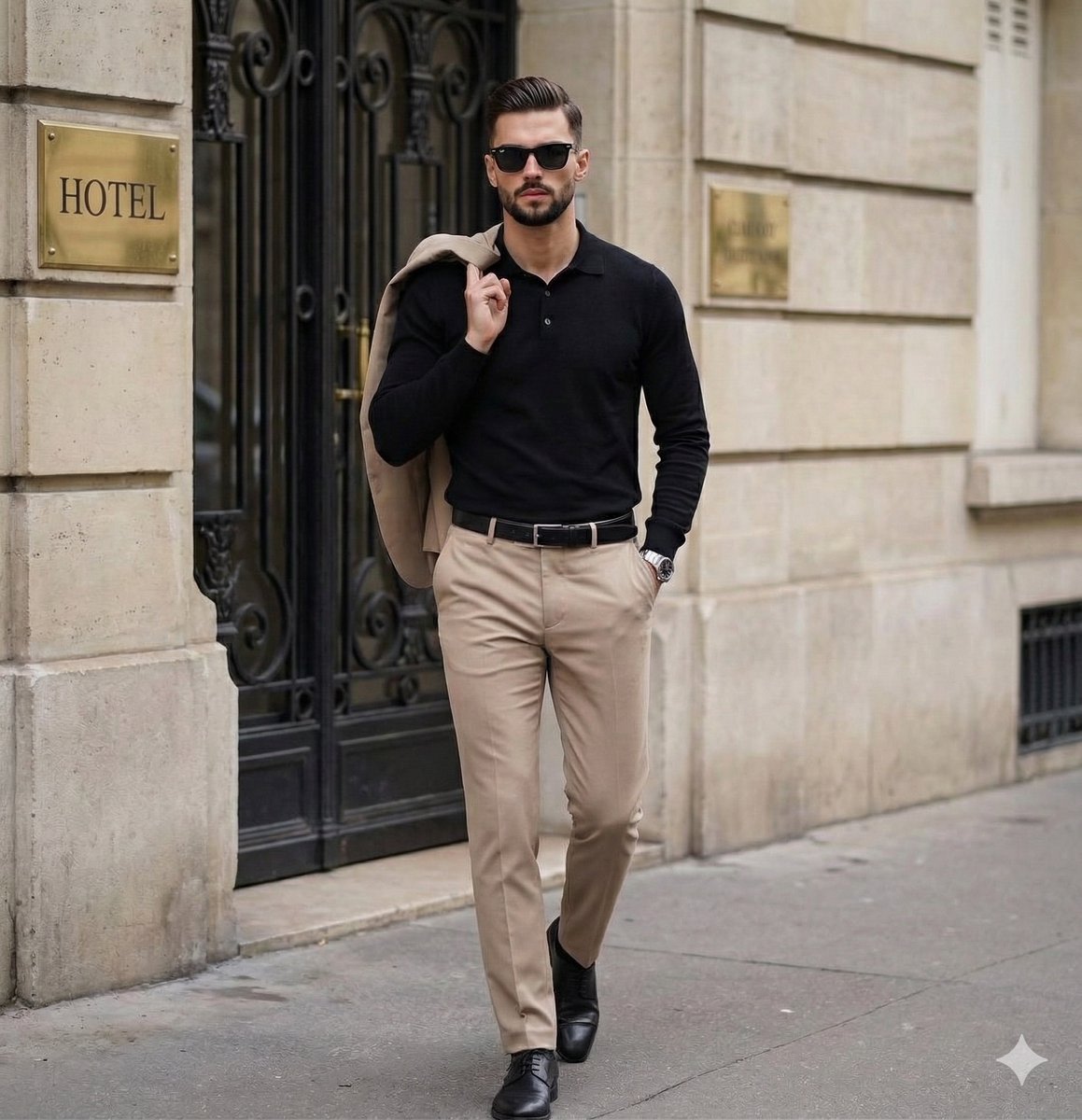 Sophisticated Men's Street Style Editorial AI image template preview