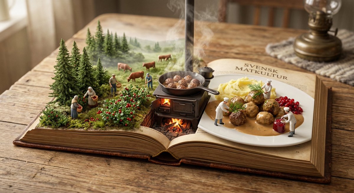 Culinary Pop-Up Book Diorama of Swedish Meatballs AI image template preview