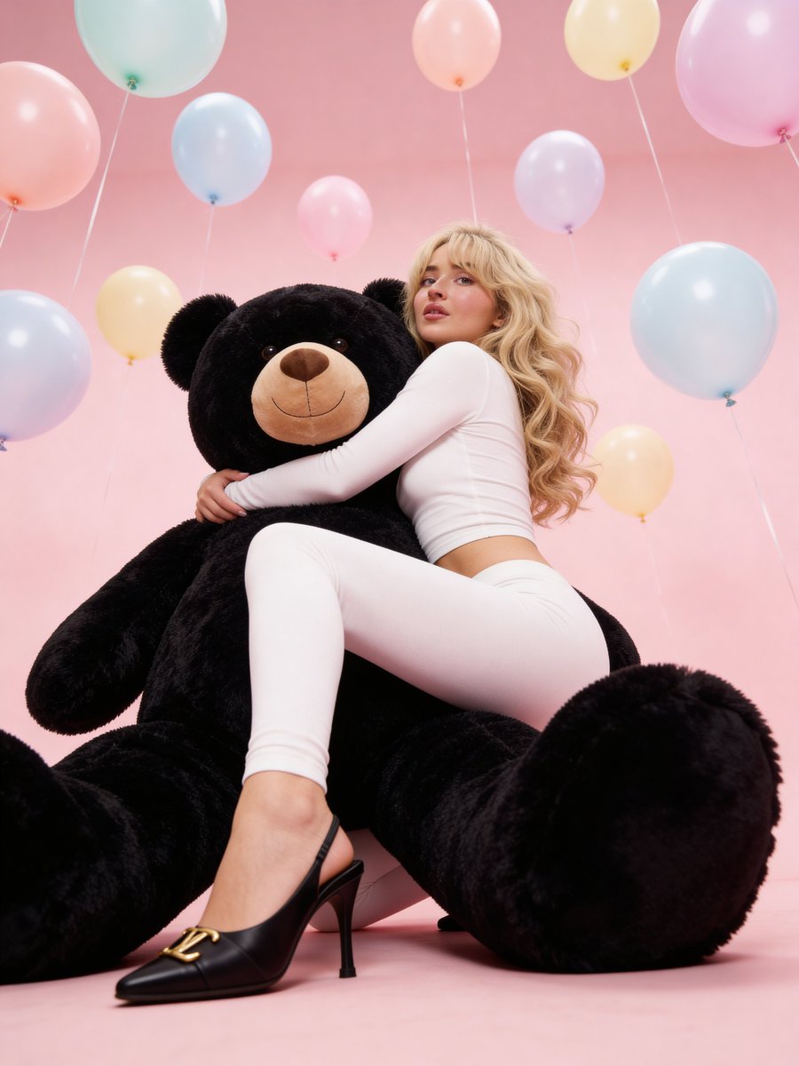 Y2K Glamour Editorial of Sabrina Carpenter with Teddy Bear example 1