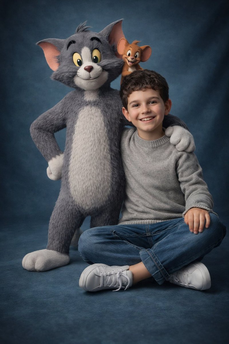 Ultra-Realistic 3D Cinematic Portrait of Boy with Tom and Jerry AI image template preview