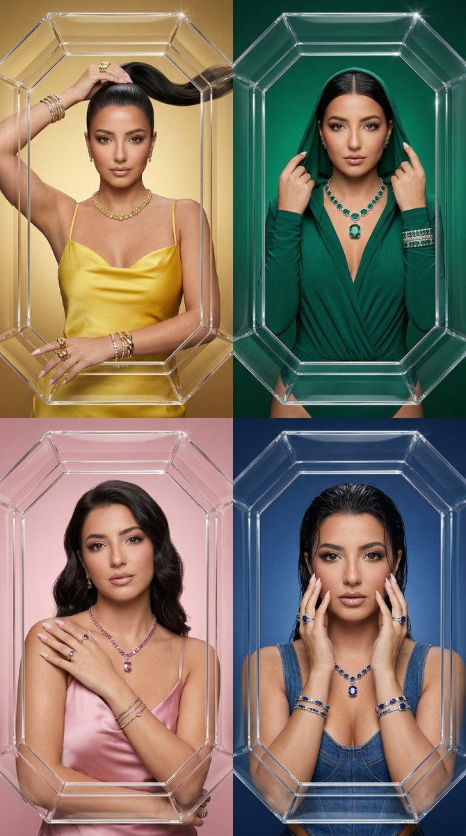 Ultra-Luxury Jewelry Campaign Collage (2x2 Grid) AI image template preview