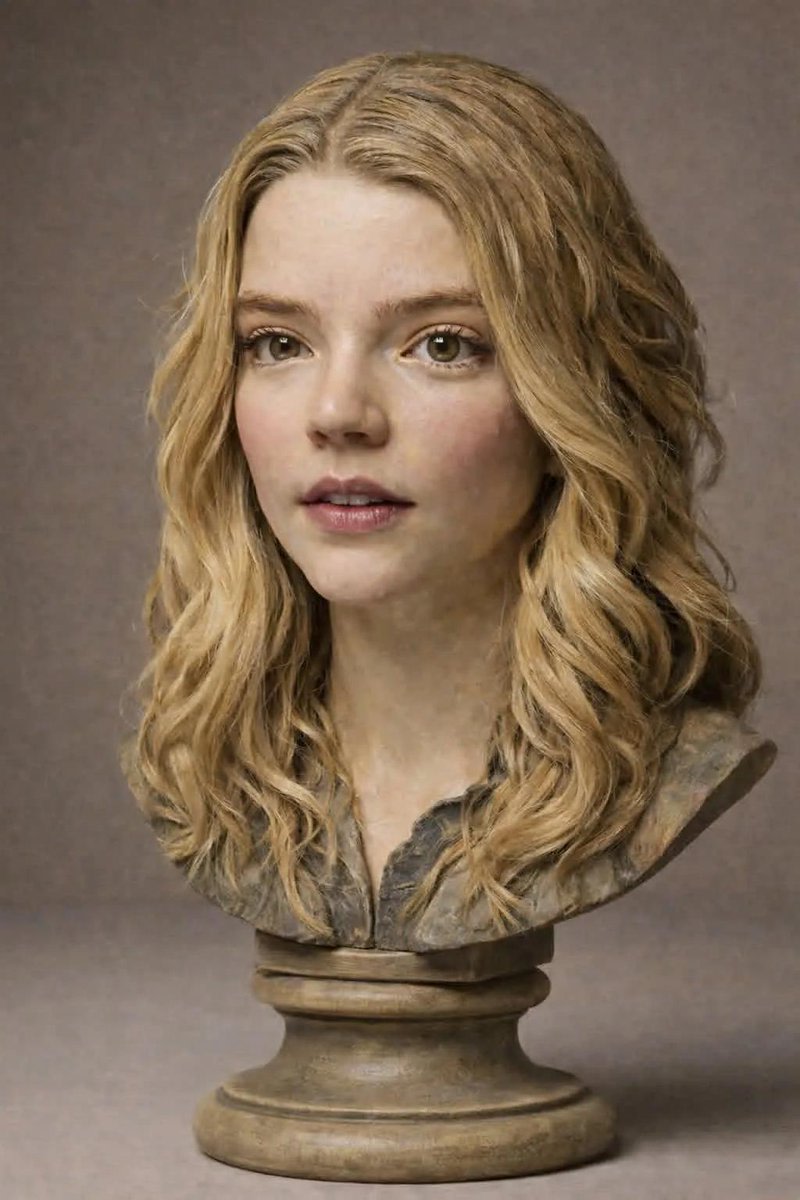 Polychrome Carved Wooden Sculpture Portrait AI image template preview
