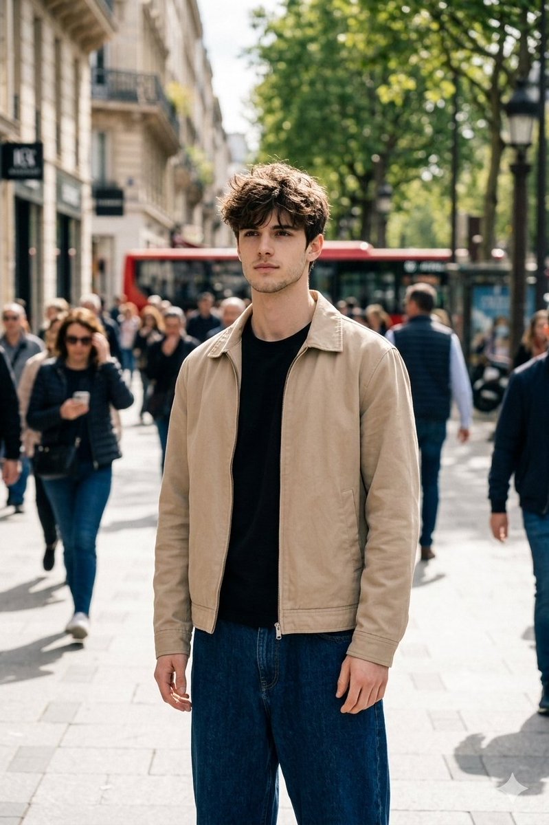 Cinematic Street Portrait in Natural Daylight AI image template preview