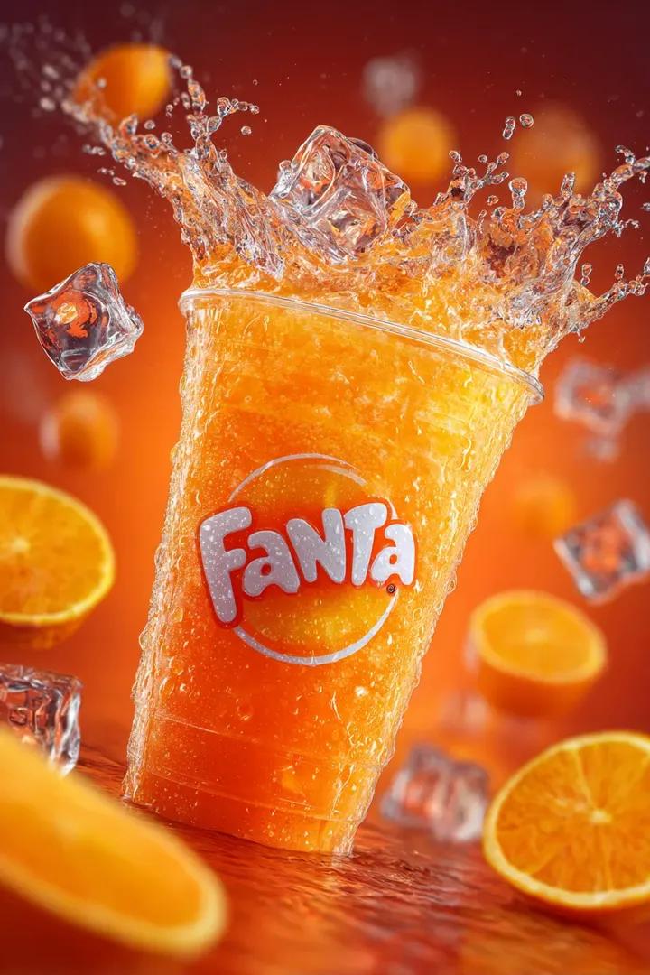 Fanta Soda Product Photography with Splashes AI image template preview
