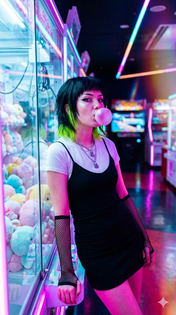 Cyber-Pop E-Girl in Neon Arcade AI image template preview