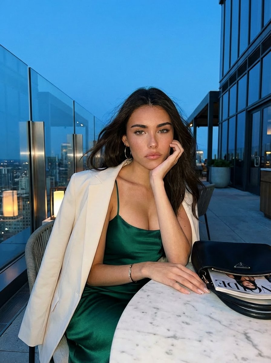 Blue Hour Rooftop Portrait AI image template preview