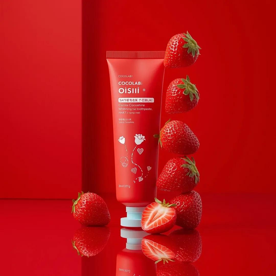 Premium Cosmetic Product Ad for Strawberry Toothpaste AI image template preview