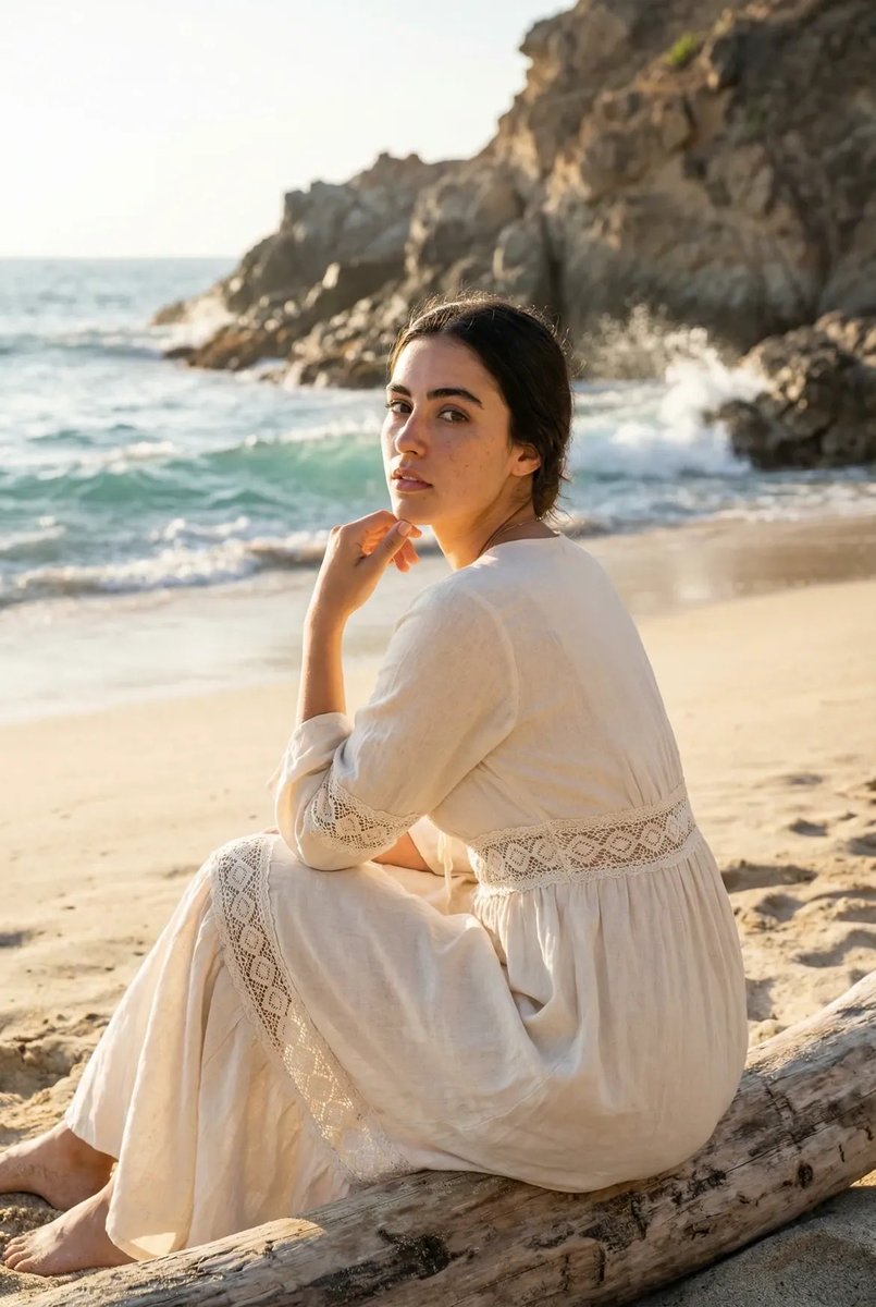 Cinematic Beach Portrait at Golden Hour AI image template preview