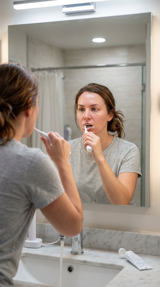Hyper-Photorealistic Bathroom Mirror Scene AI image template preview