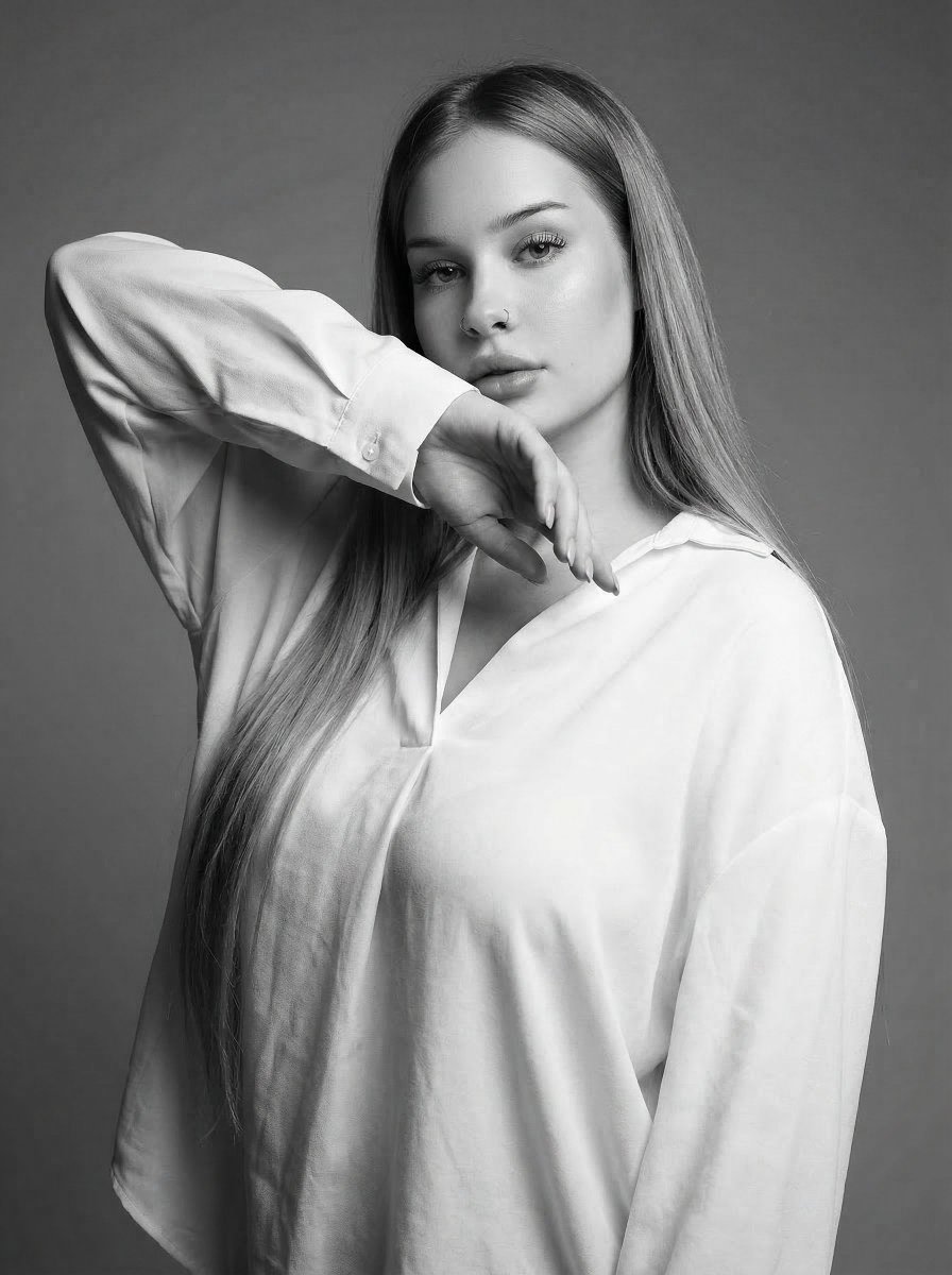 High-Fashion Monochrome Studio Portrait AI image template preview