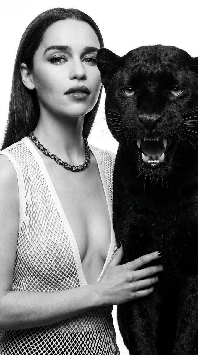 Black and White Panther and Woman Editorial Portrait AI image template preview