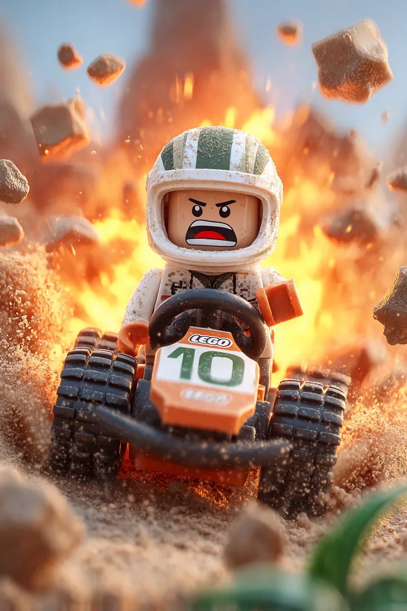Lego Racer on Exploding Volcano Slope AI image template preview