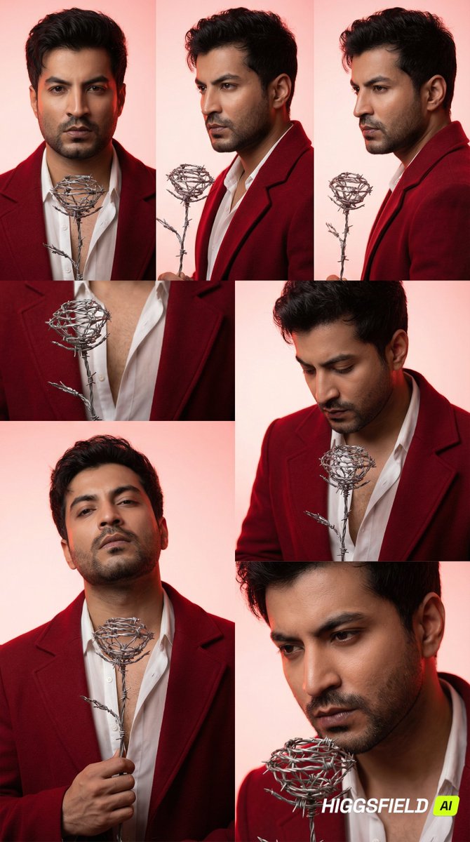 3x2 Grid Portrait of South Asian Man with Barbed Wire Rose AI image template preview