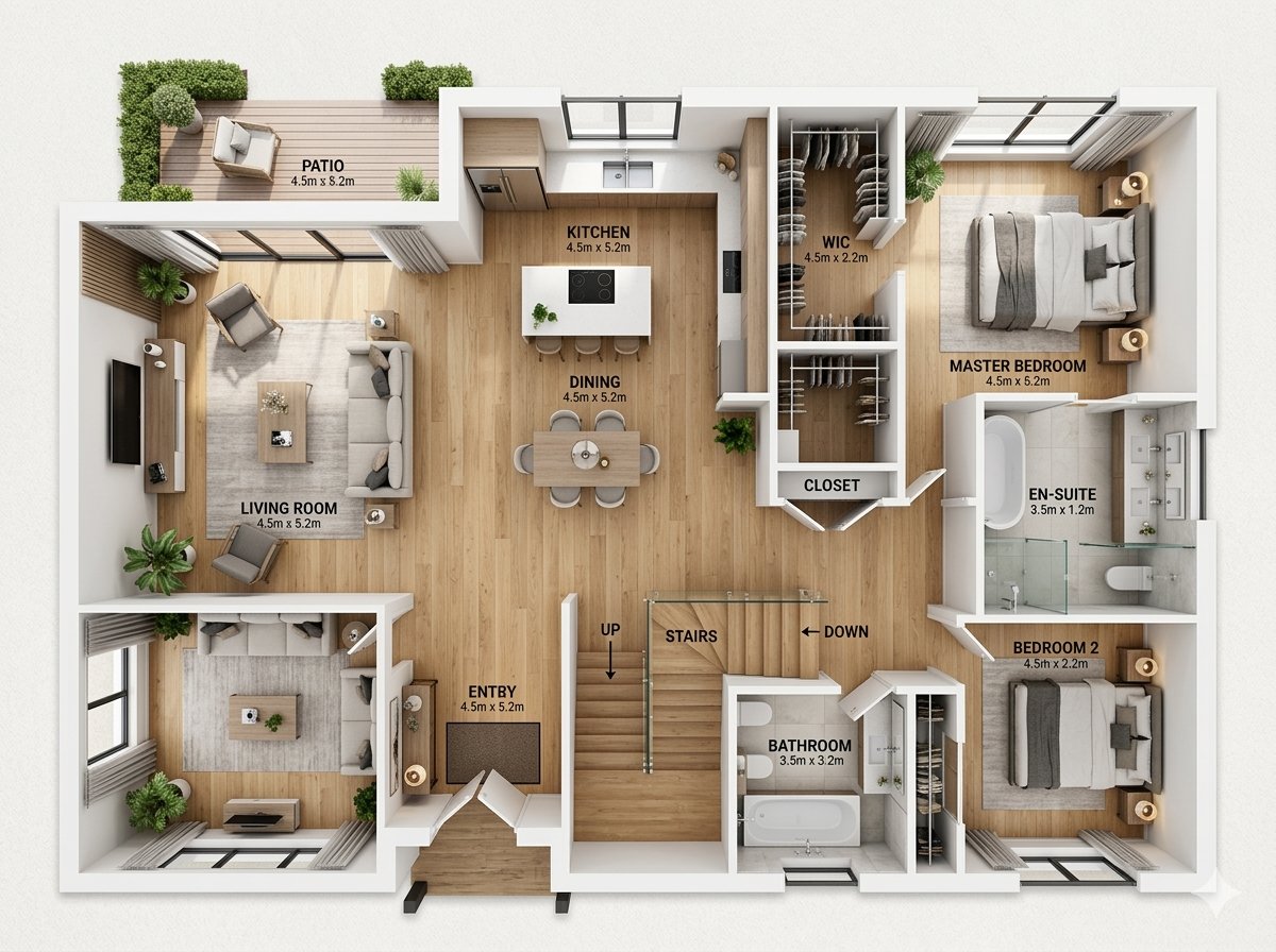Modern Home Interior Architectural Blueprint Prompt AI image template preview