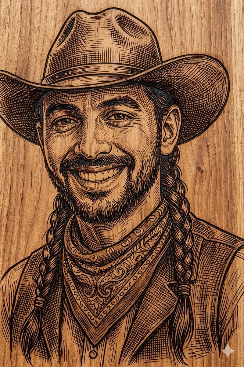 Western Outlaw Woodburning Pyrography Prompt example 2