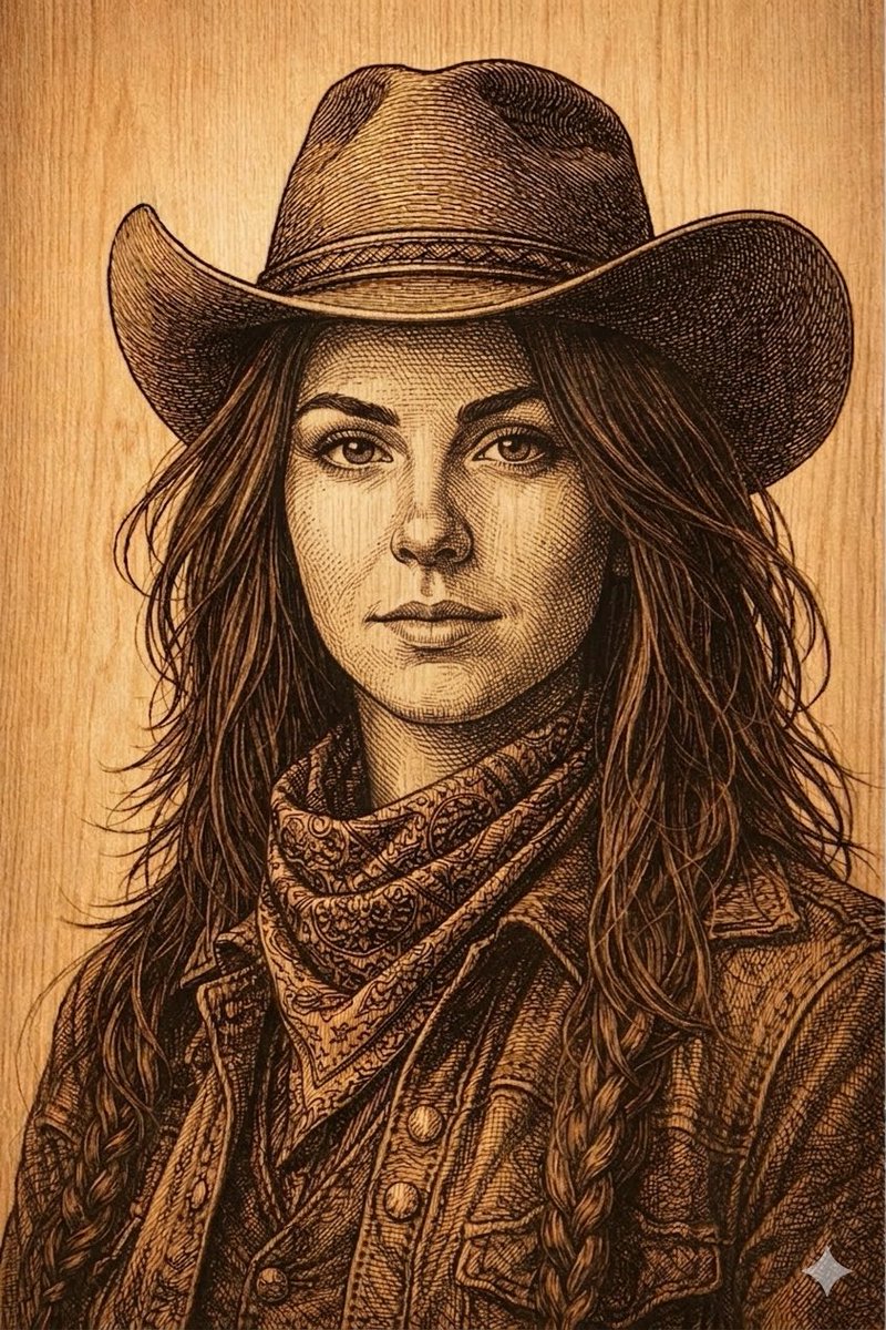 Western Outlaw Woodburning Pyrography Prompt AI image template preview