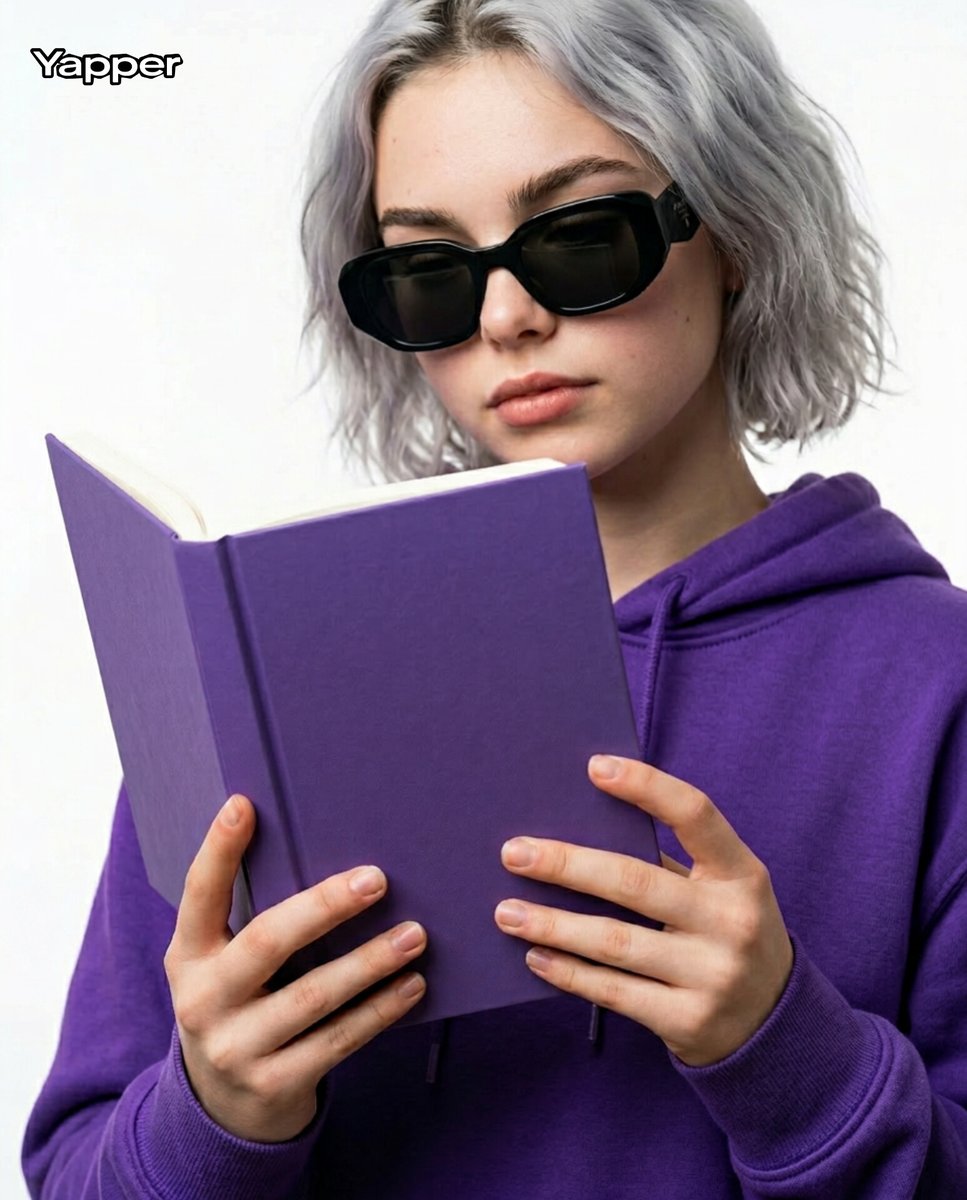 Editorial Close-Up with Purple Hoodie and Book Prompt AI image template preview