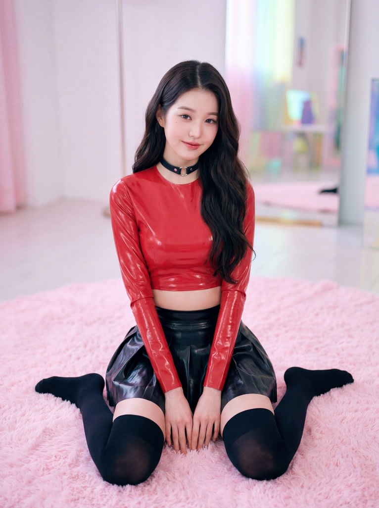 Wonyoung Latex Portrait on Pink Rug AI image template preview