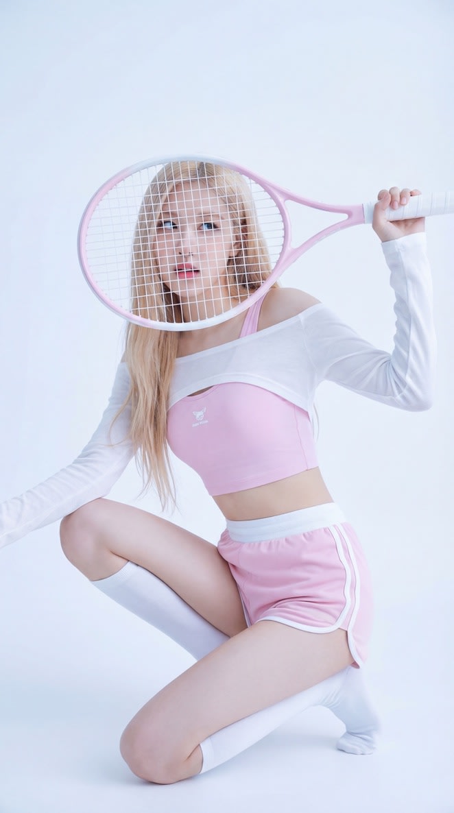 Rosé Tennis Portrait in Pastel Pink AI image template preview