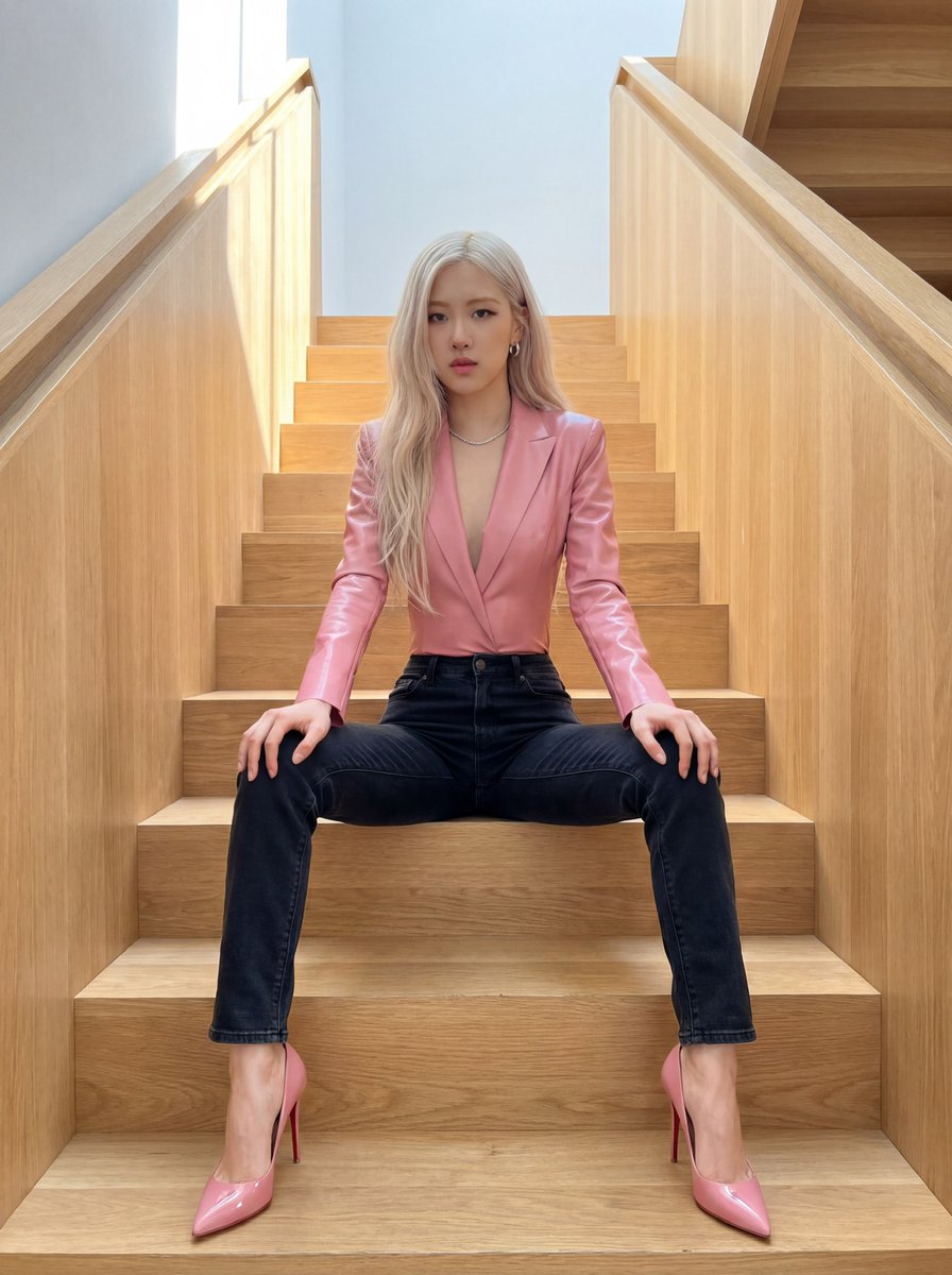 Rosé K-pop Idol Portrait on Modern Stairs AI image template preview