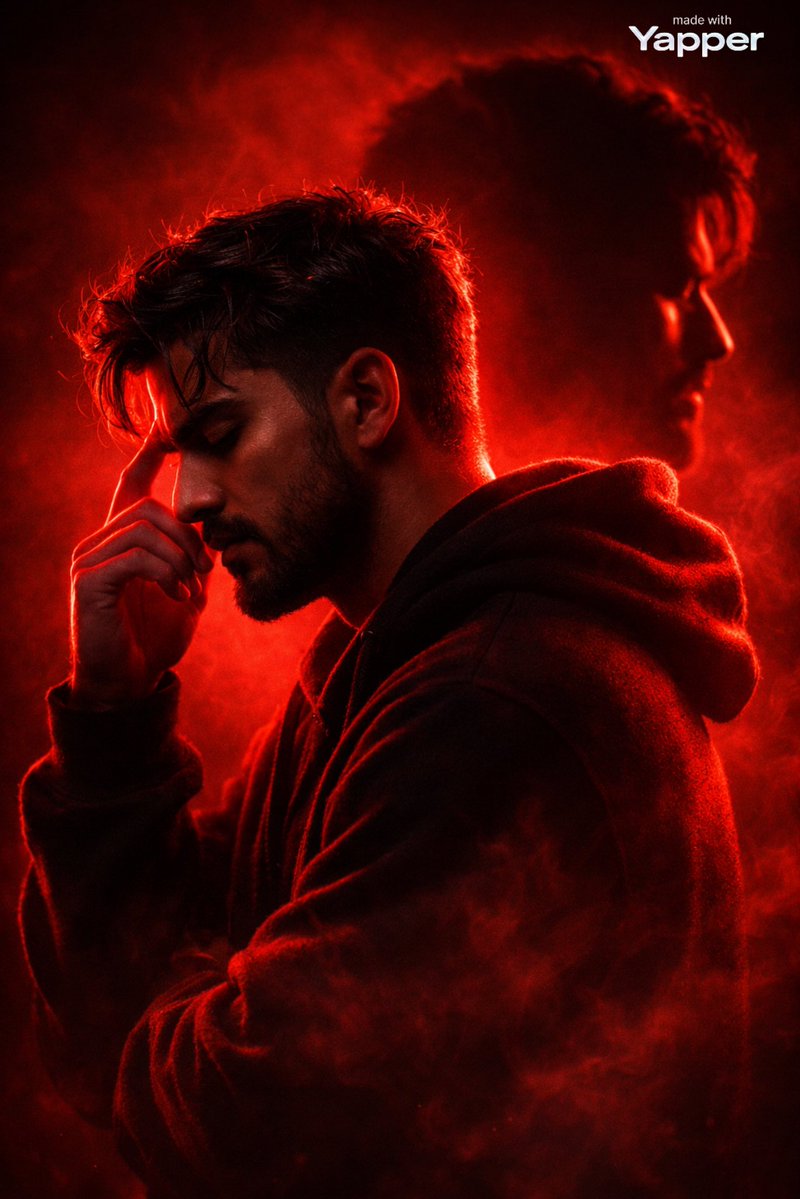 Ultra-Cinematic Red Silhouette Portrait with Double Exposure AI image template preview