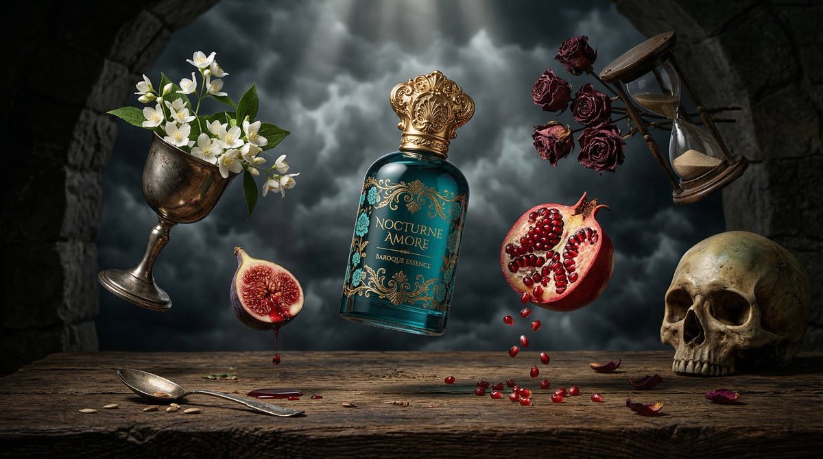 Surreal Baroque Perfume Ad Prompt AI image template preview