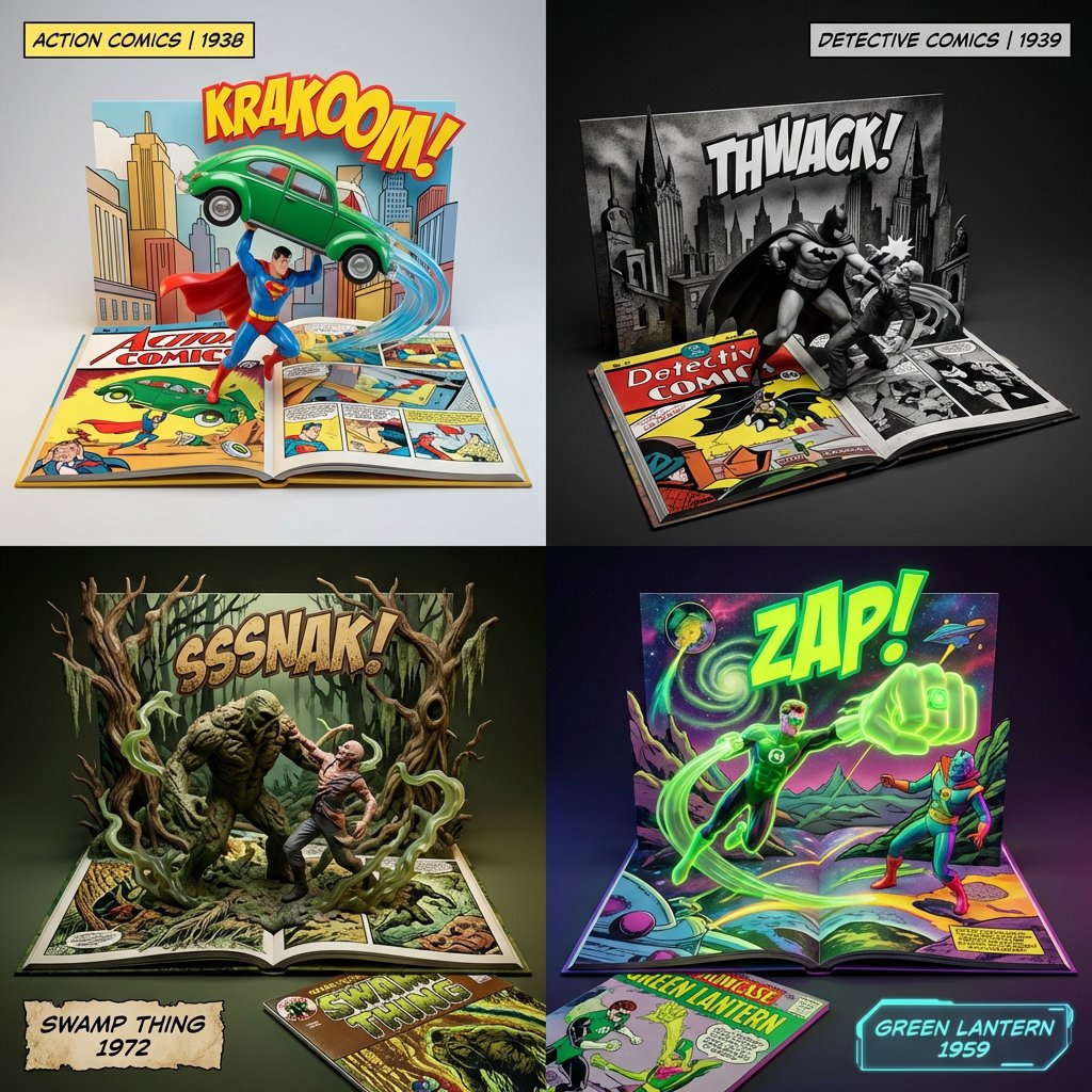 3D Diorama of Comic Book Covers and Toys AI image template preview
