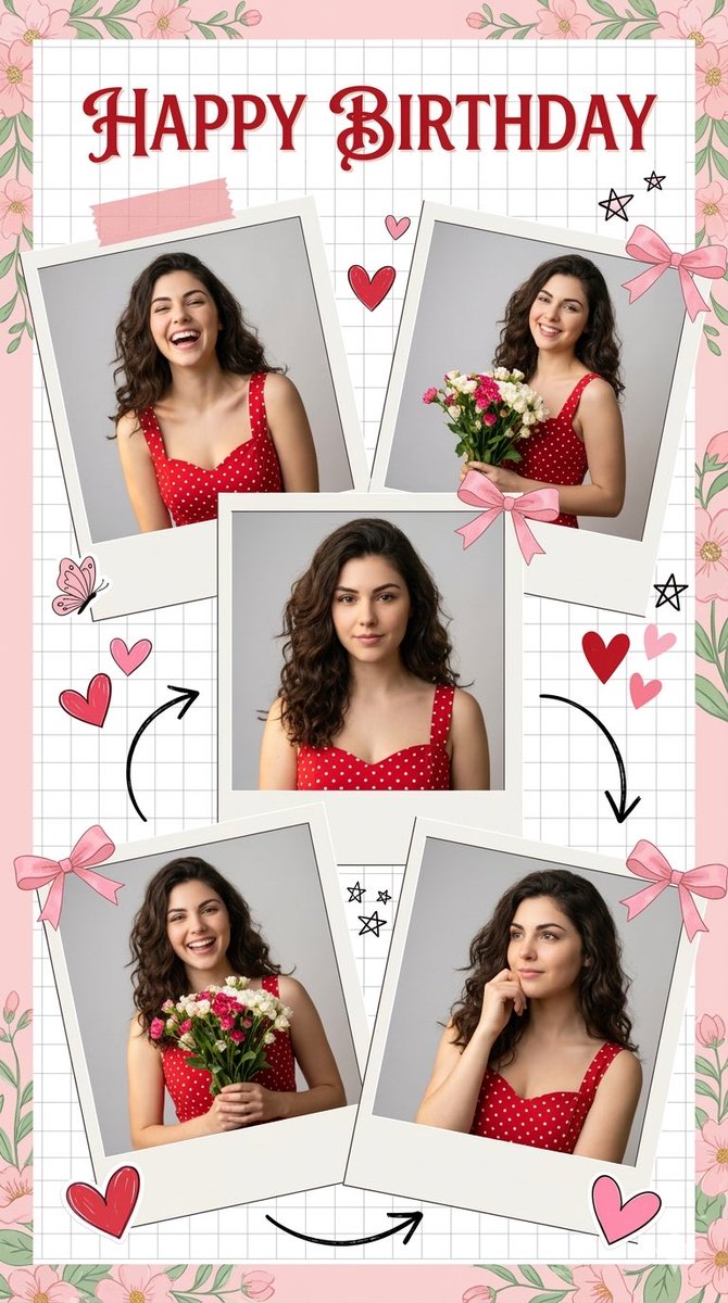 Photorealistic Birthday Scrapbook Collage AI image template preview