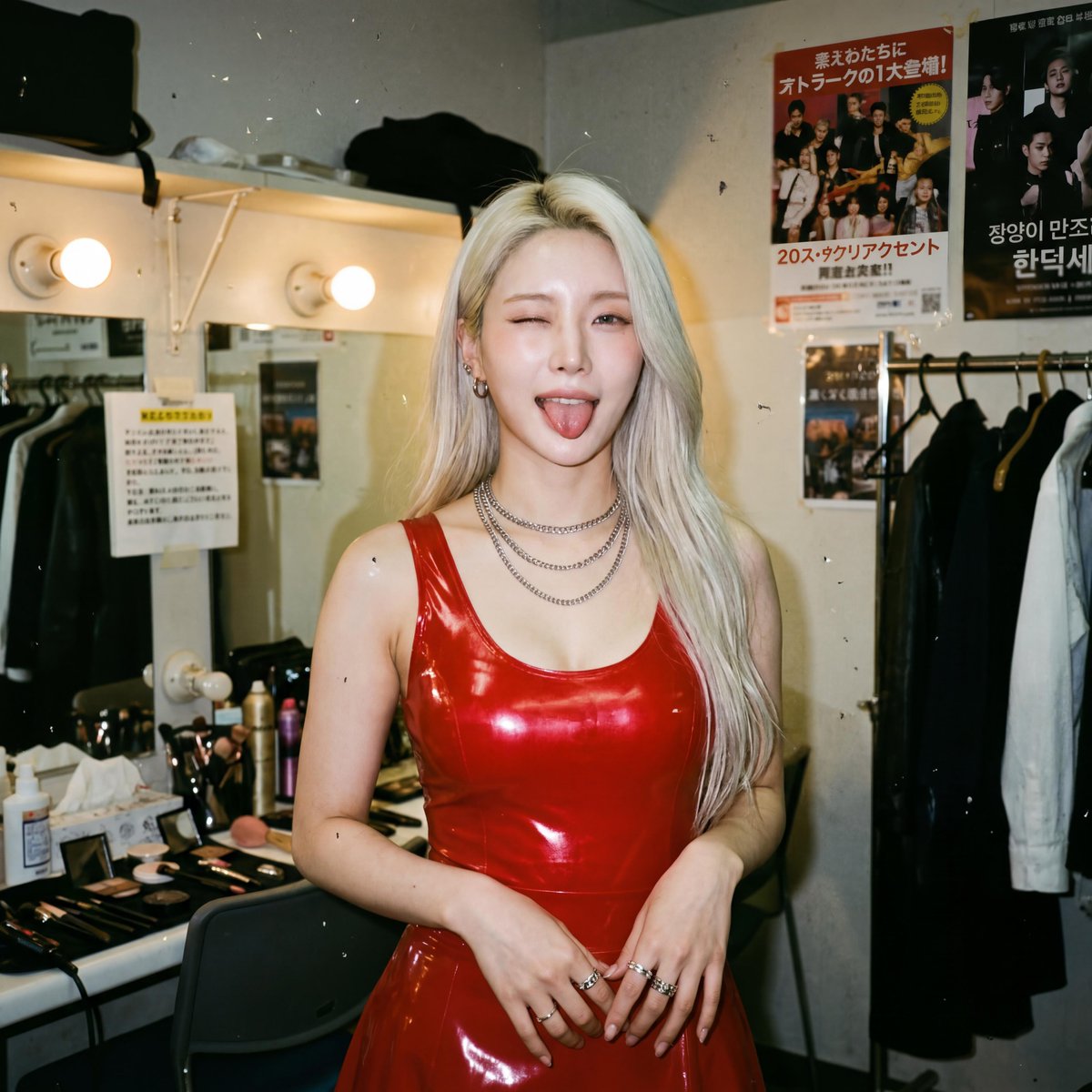 Japanese Analog Film Photo of Woman in Red Latex AI image template preview