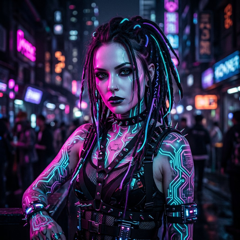 Cyberpunk Portraiture JSON Prompt AI image template preview