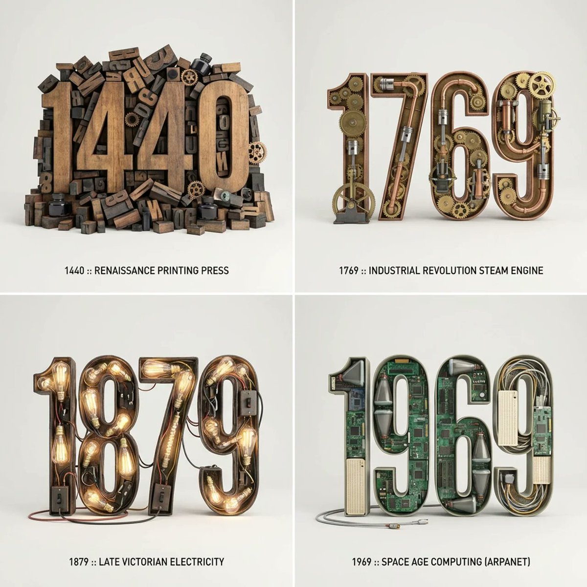Typographic Sculpture of Historical Inventions AI image template preview