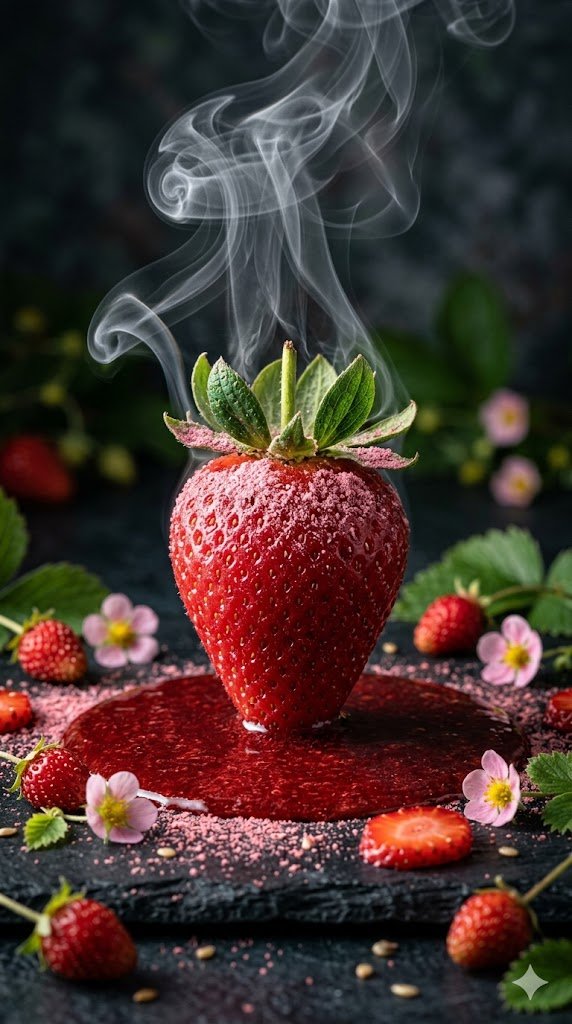 Cinematic Macro Photograph of a Strawberry in Syrup AI image template preview