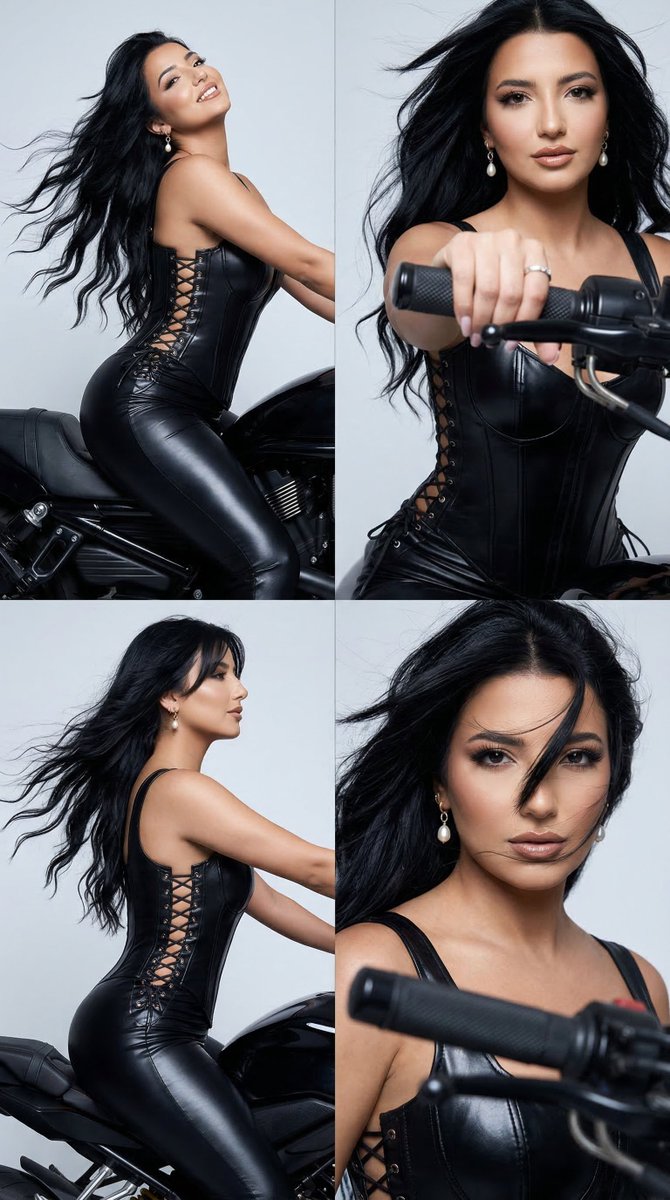 Luxury Editorial Motorcycle Femme Fatale Grid AI image template preview